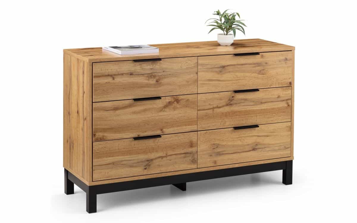 Batu 6 Drawer Chest - Oak & Black - Image 3