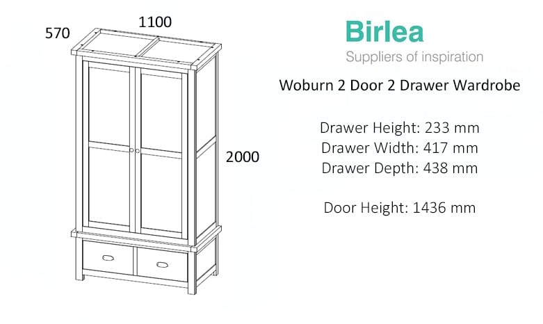 Woburn 2 Door 2 Drawer Wardrobe - Oak - Image 3