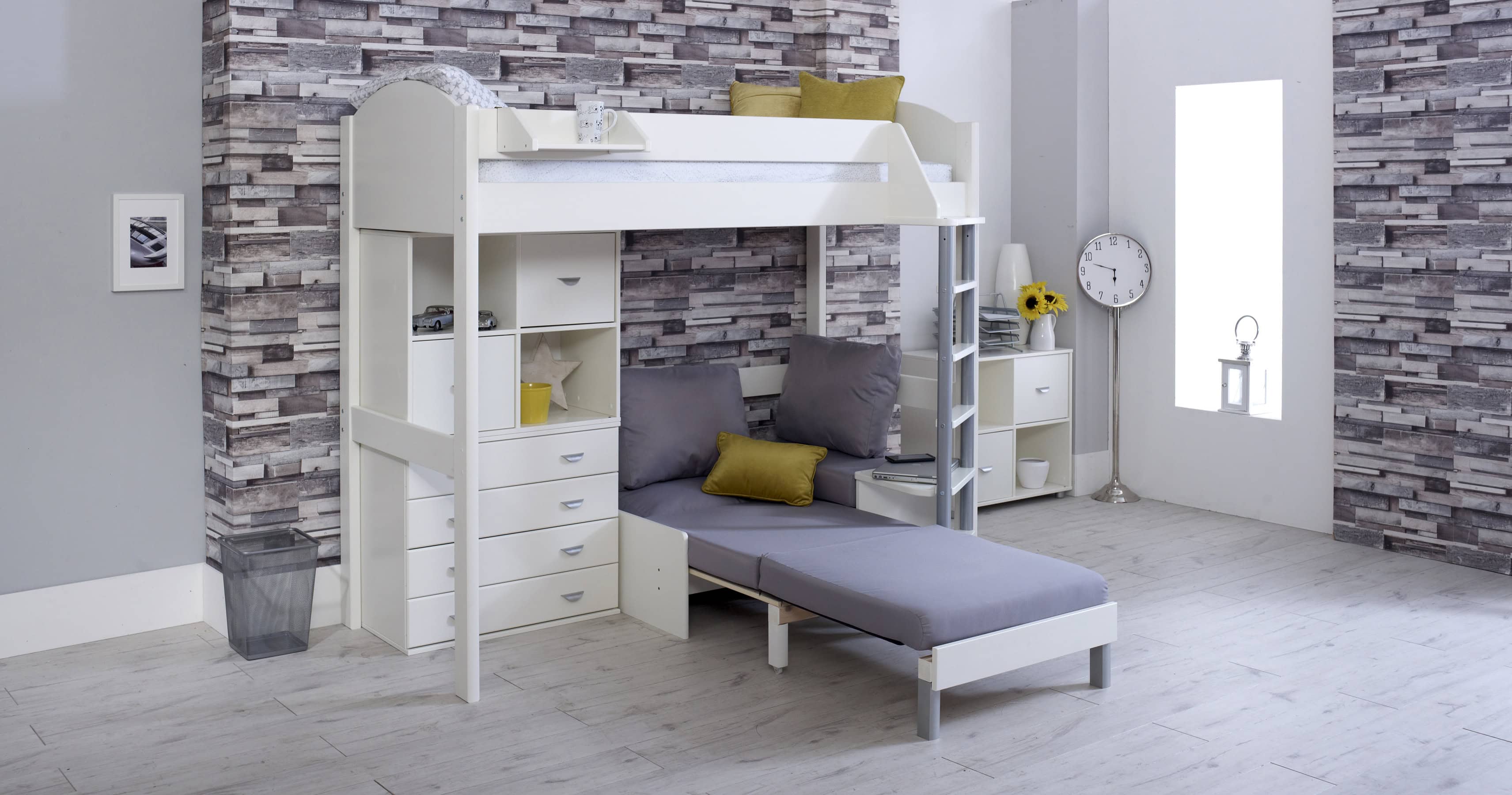 Kids Avenue Noah F Highsleeper - White with Silver Cushion - Image 2
