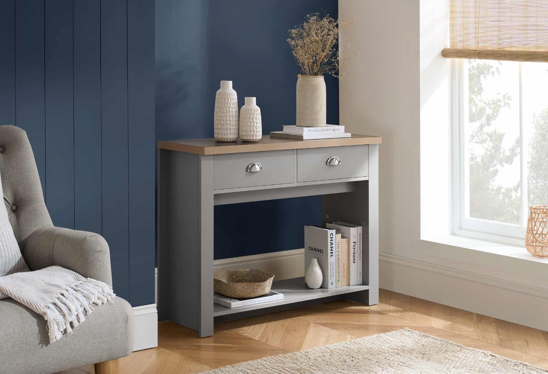 Highgate 2 Drawer Console Table - Grey & Oak | Buy Online | Beds.ie