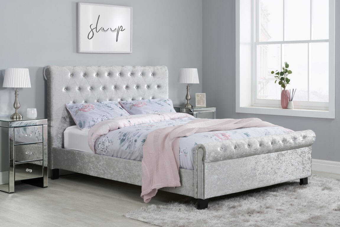 Sienna 5ft Bed - Steel Crushed Velvet | Buy Online | Beds.ie