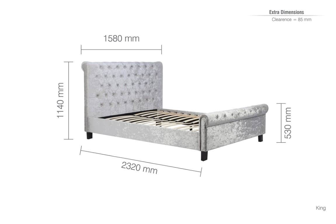 Sienna 5ft Bed - Steel Crushed Velvet - Image 8