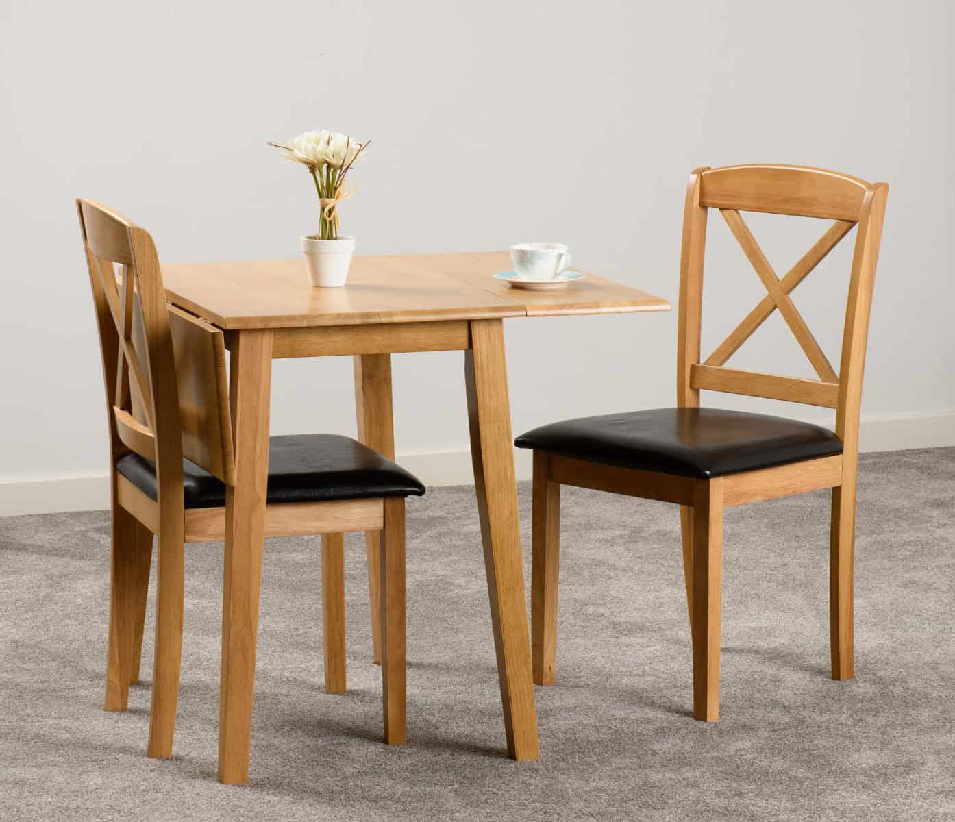 Mason Drop Leaf Dining Set - Oak Varnish/Brown Faux Leather | Buy Online | Beds.ie