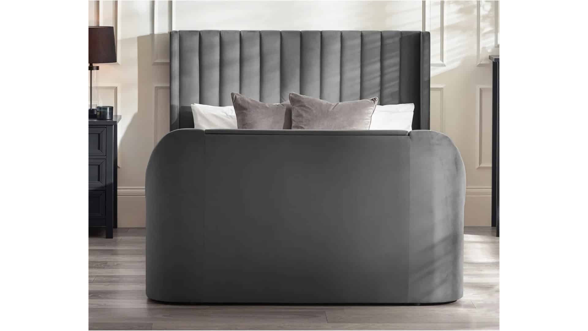 Clarke 5ft TV Side opening Ottoman - Dark Grey Fabric - Image 3