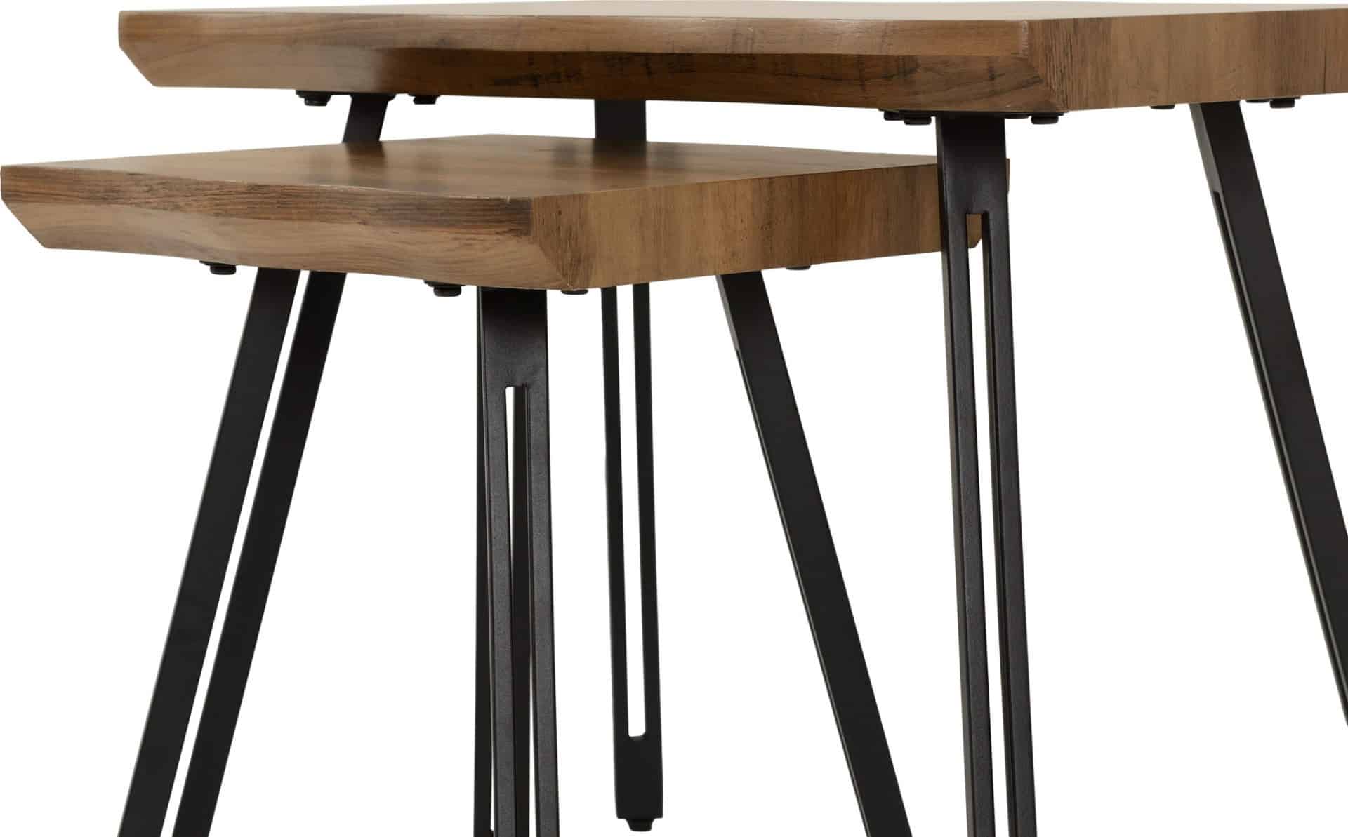 Quebec Wave Edge Nest of Tables - Medium Oak/Black - Image 4