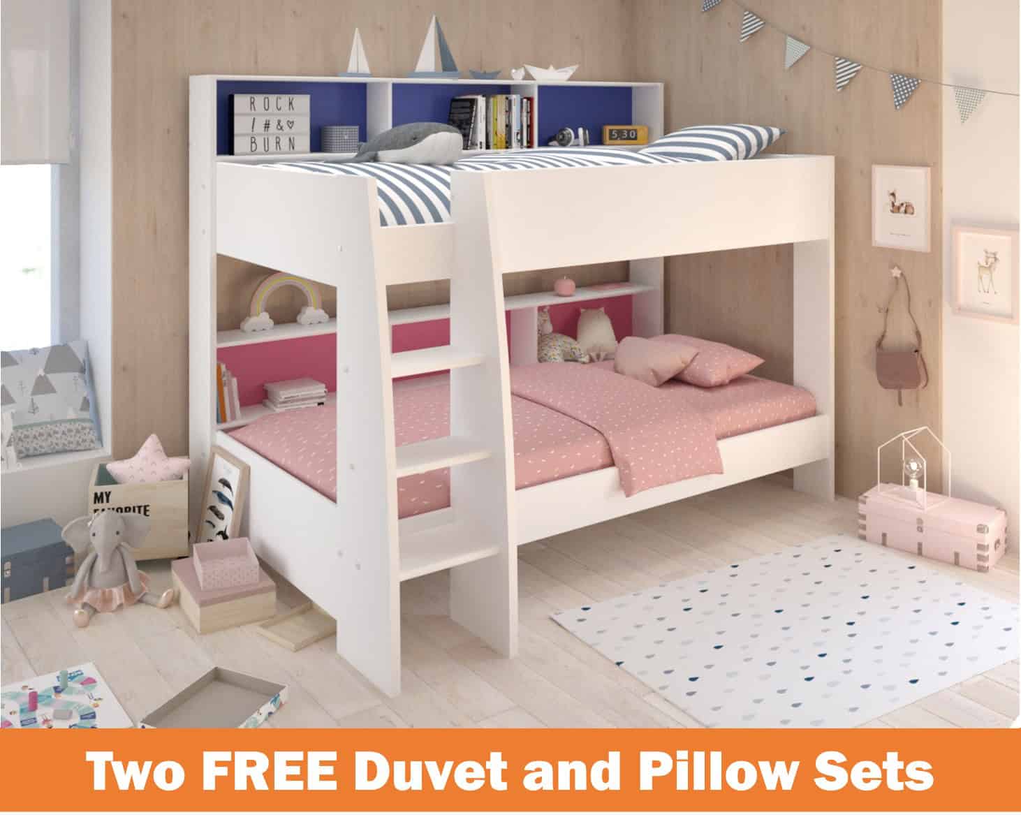 Parisot White Tam Tam Bunk Bed with Pink/Blue Shelves - Image 2
