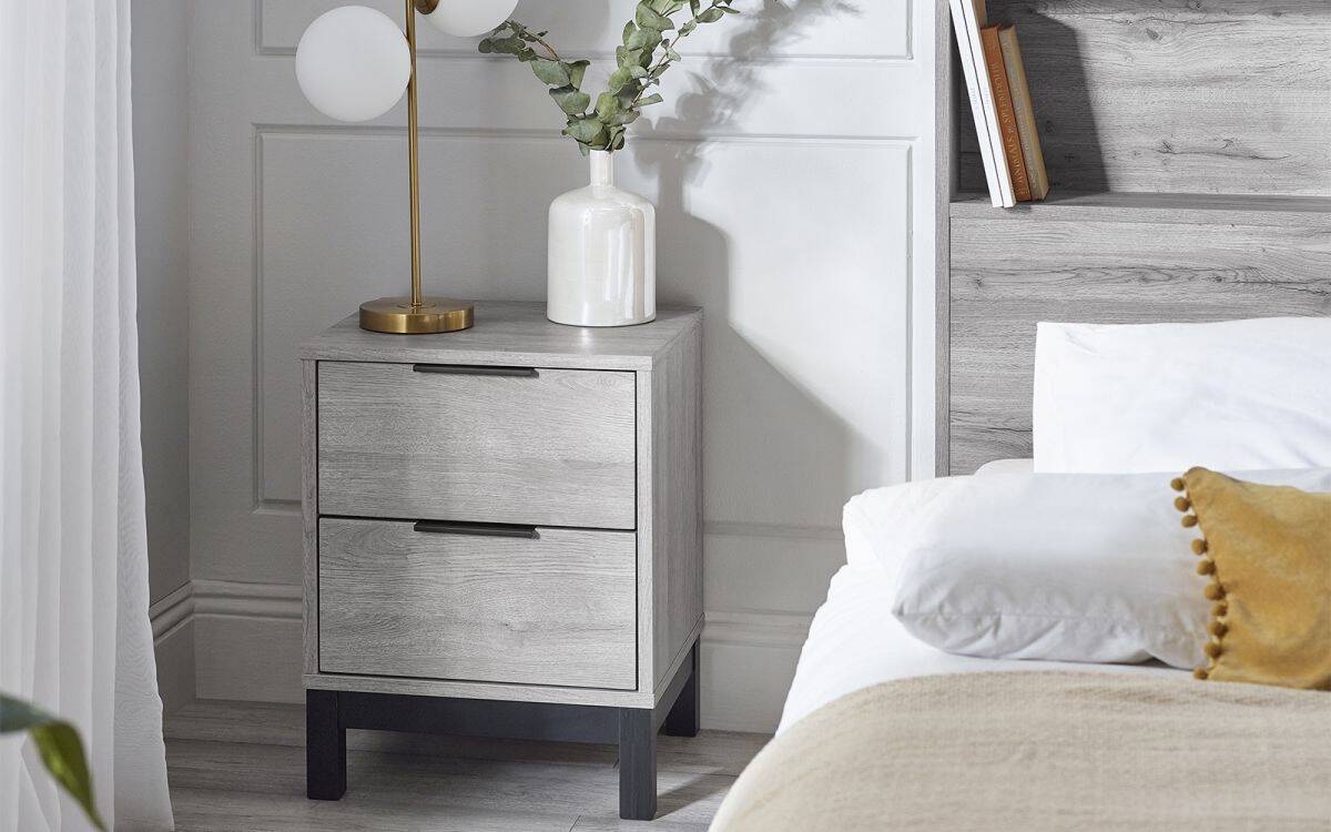 Batu 2 Drawer Bedside - Grey Oak | Buy Online | Beds.ie
