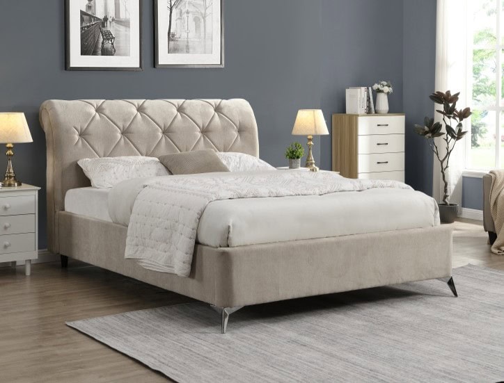 Sligo 5ft Gas Lift Ottoman Bedframe - Beige Velvet - Image 2