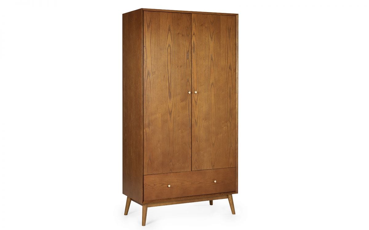 Lowell 2 Door 1 Drawer Wardrobe - Cherry Wood - Image 2