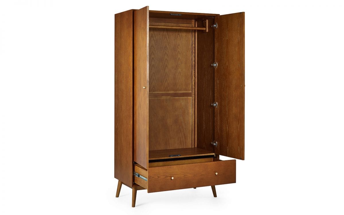 Lowell 2 Door 1 Drawer Wardrobe - Cherry Wood - Image 4