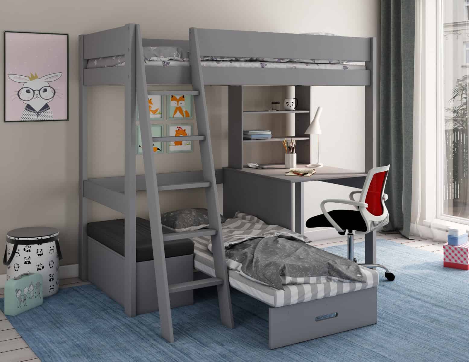 Kids Avenue Estella Grey Highsleeper with Black Sofa Bed - Image 2