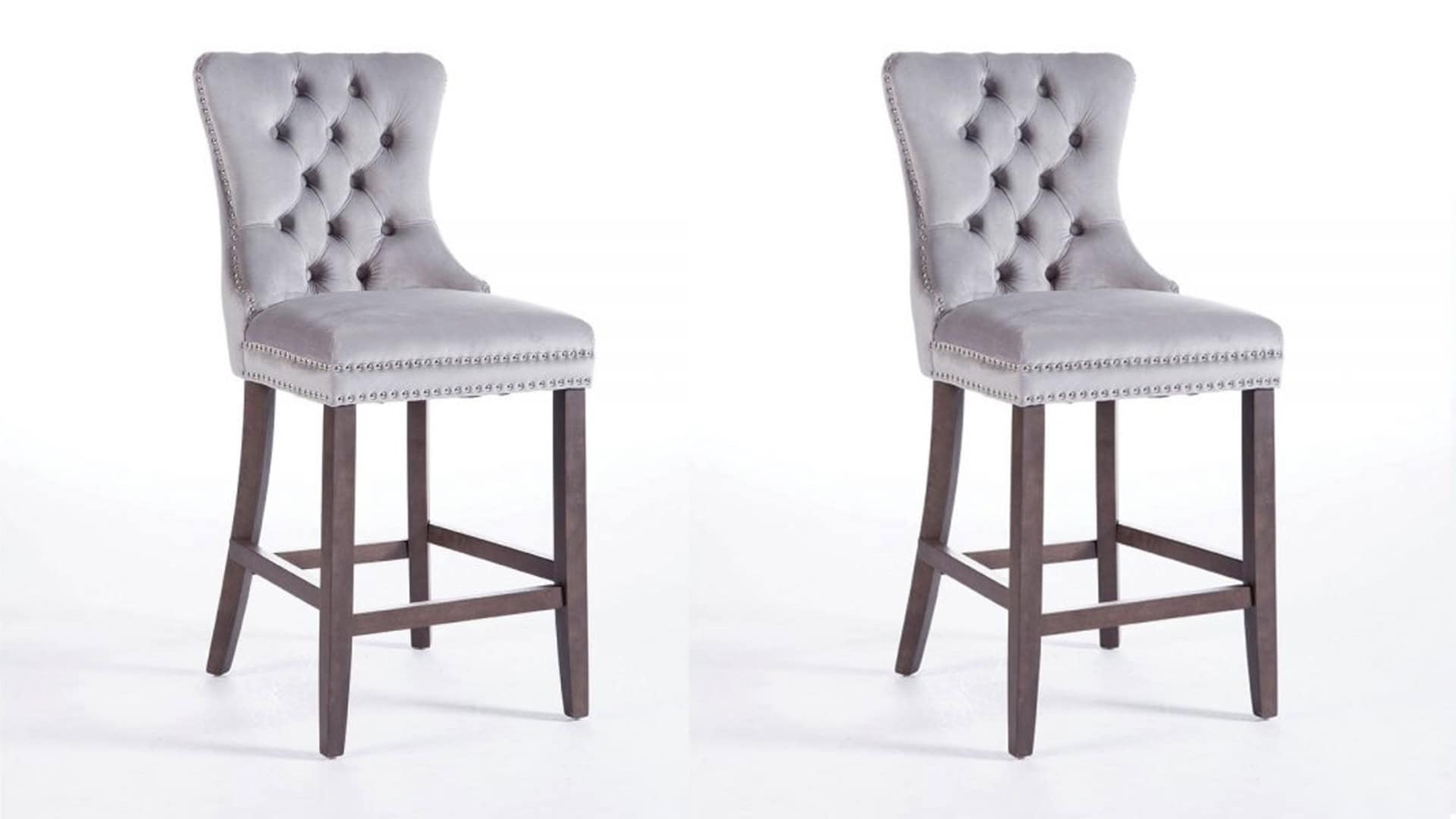 Kacey Stool with Antique Legs - Grey Velvet (Set of 2) | Buy Online | Beds.ie