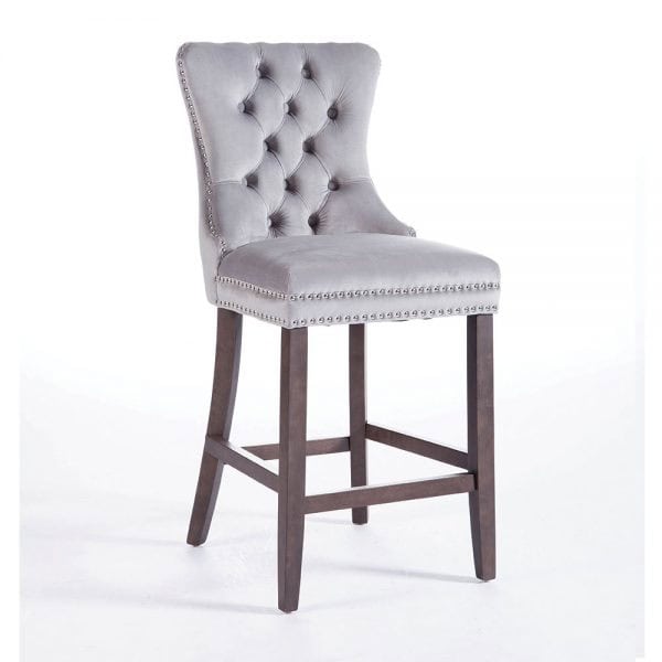 Kacey Stool with Antique Legs - Grey Velvet (Set of 2) - Image 2
