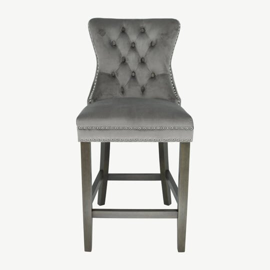 Kacey Stool with Antique Legs - Grey Velvet (Set of 2) - Image 3