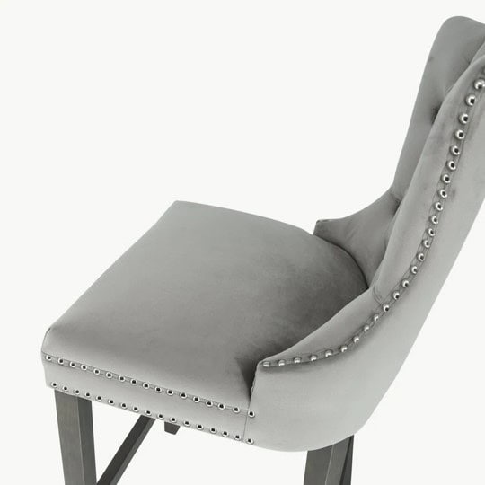 Kacey Stool with Antique Legs - Grey Velvet (Set of 2) - Image 4
