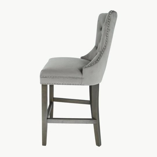 Kacey Stool with Antique Legs - Grey Velvet (Set of 2) - Image 5