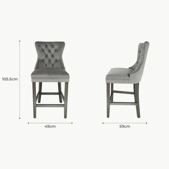Kacey Stool with Antique Legs - Grey Velvet (Set of 2) - Image 7