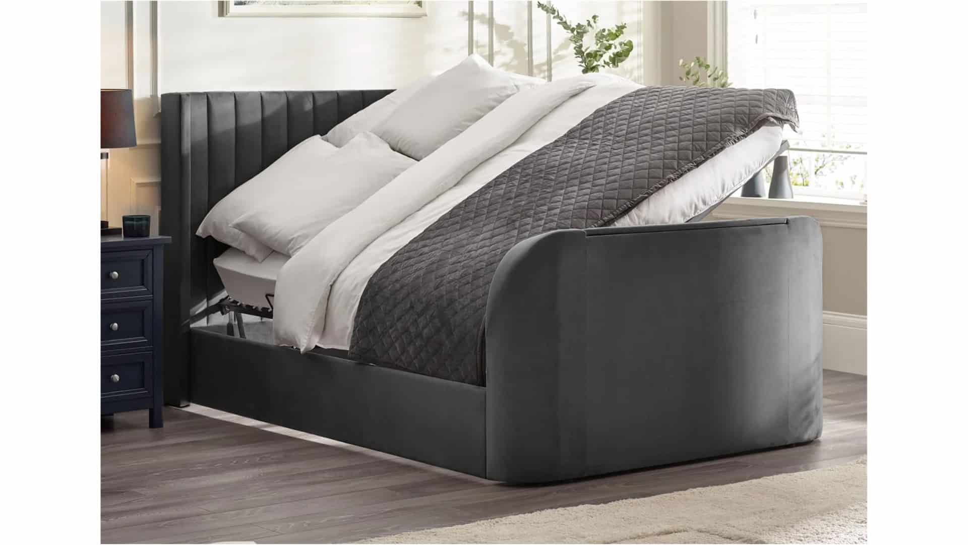 Clarke 4ft6 TV Side opening Ottoman - Dark Grey Fabric - Image 2