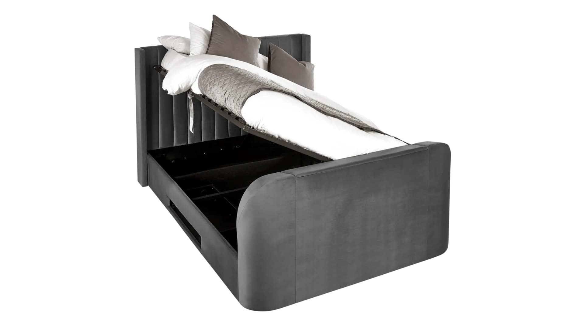 Clarke 4ft6 TV Side opening Ottoman - Dark Grey Fabric - Image 5