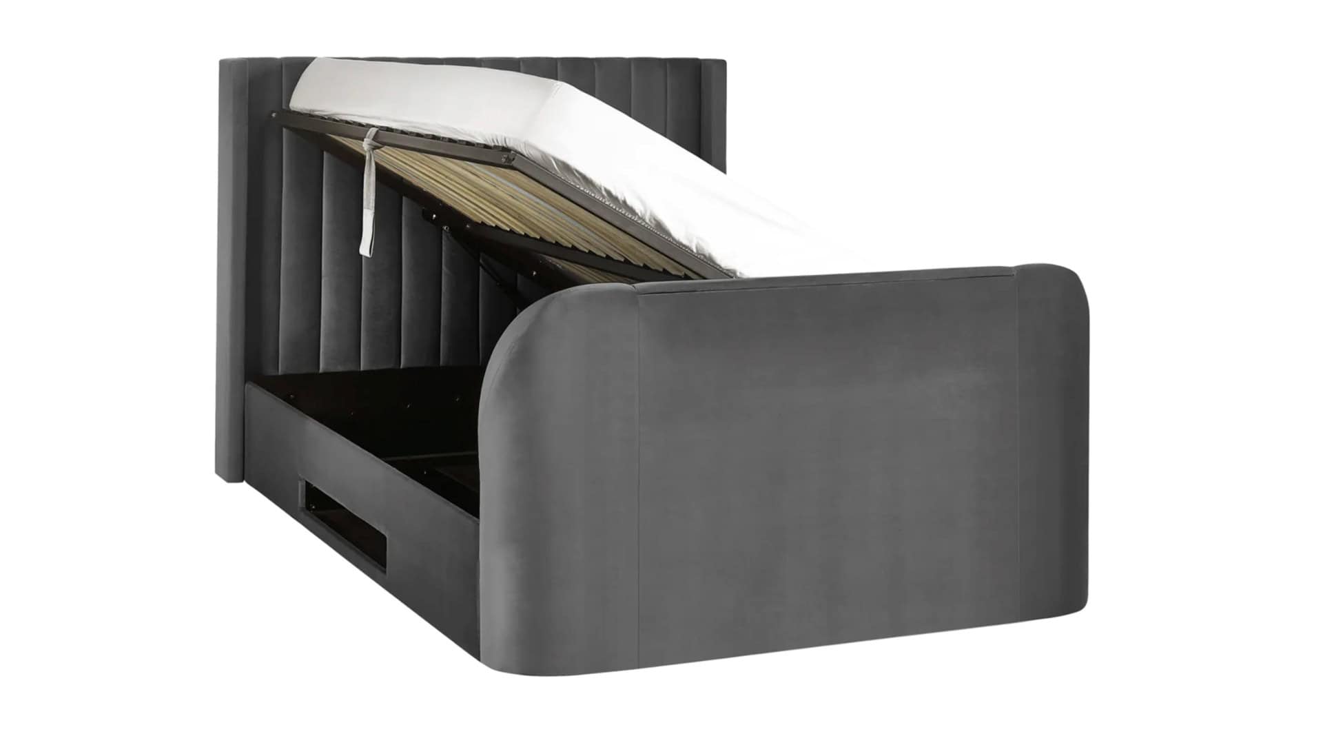 Clarke 4ft6 TV Side opening Ottoman - Dark Grey Fabric - Image 8