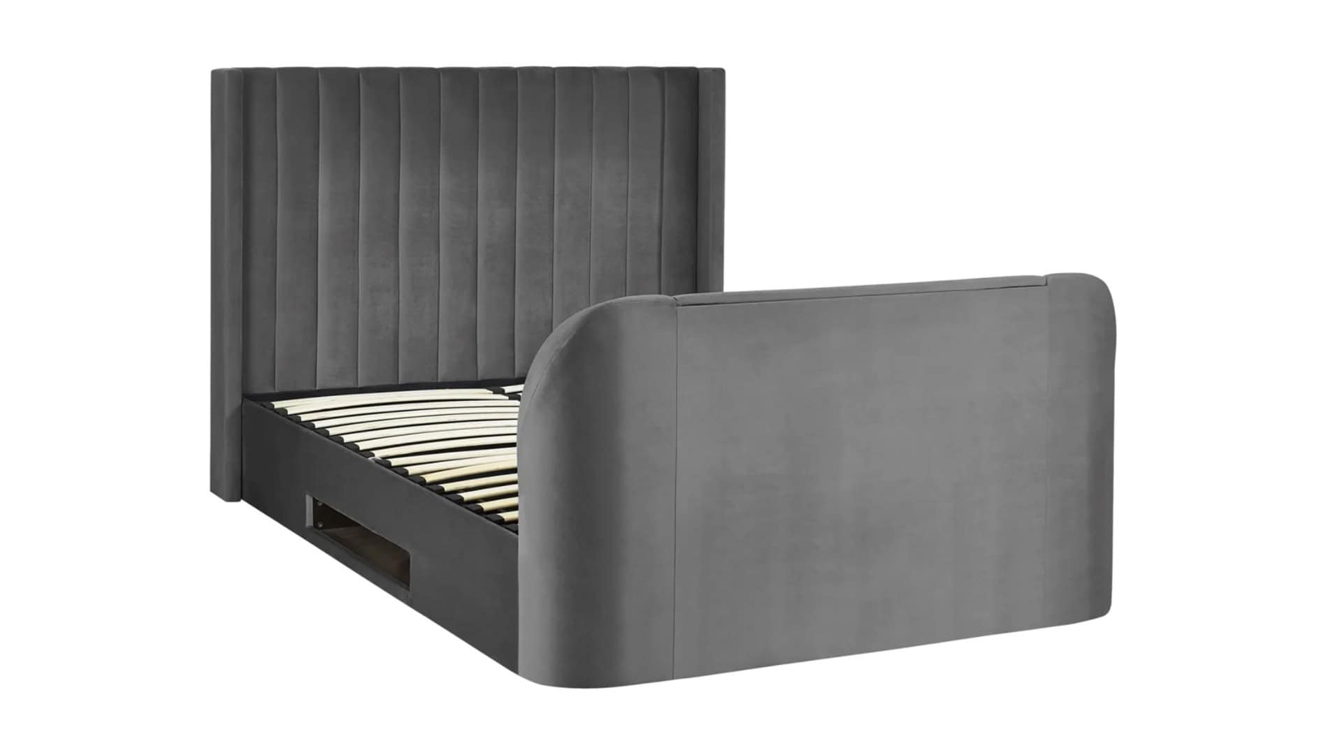 Clarke 4ft6 TV Side opening Ottoman - Dark Grey Fabric - Image 9