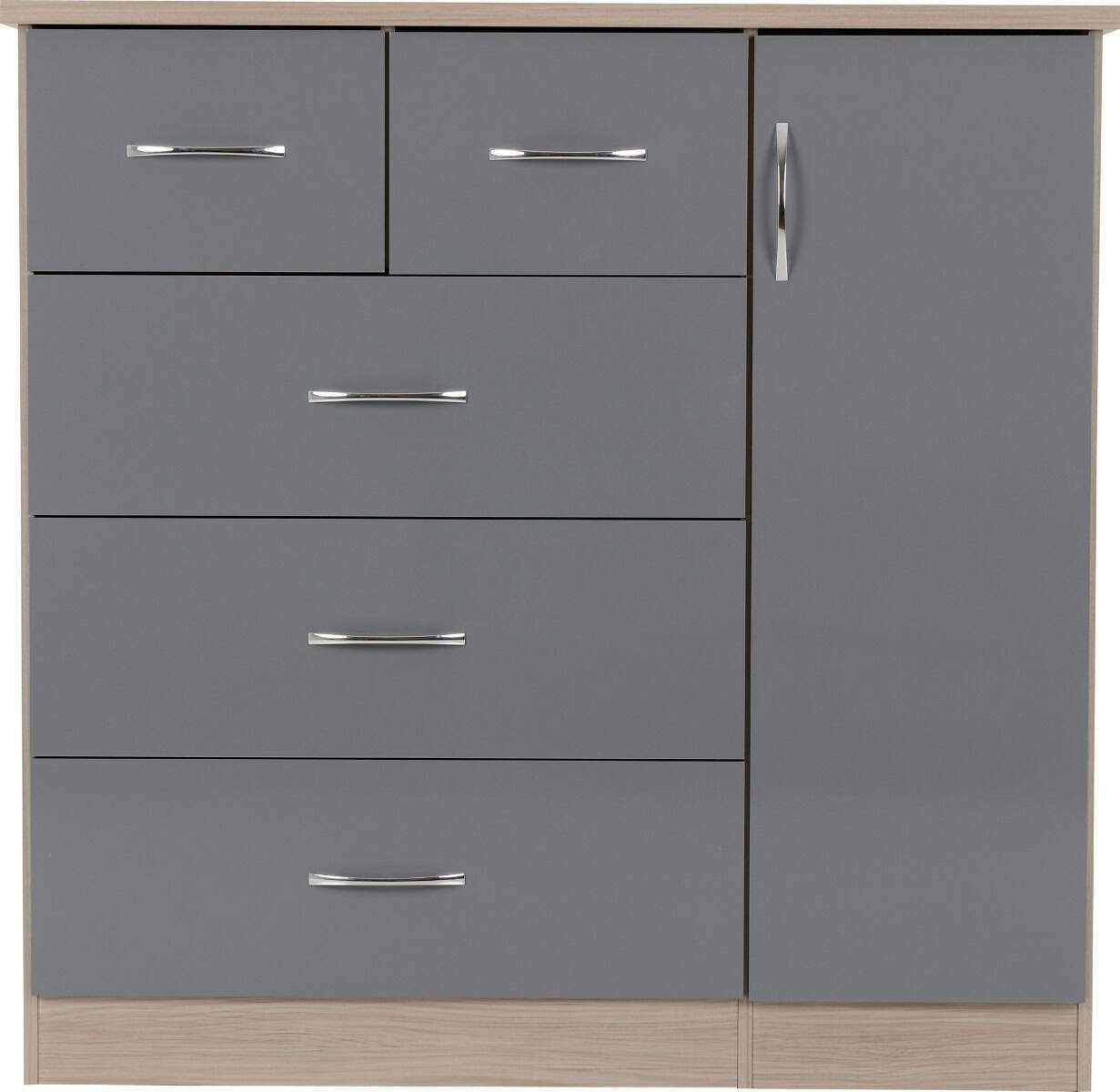 Nevada 5 Drawer Low Wardrobe - Grey Gloss & Oak - Image 4