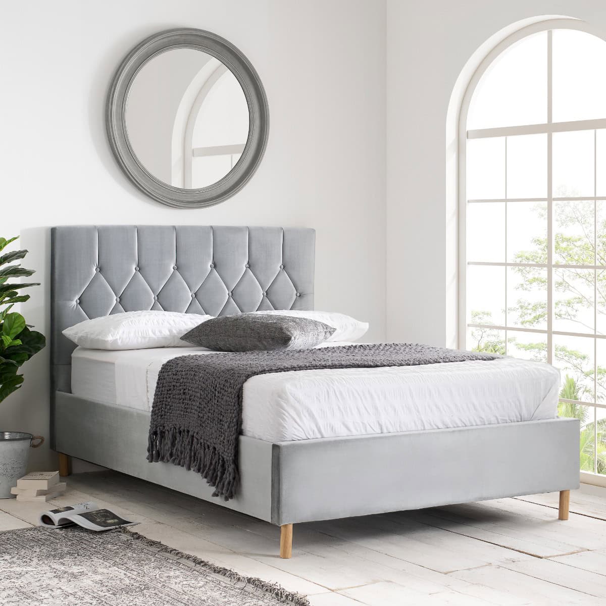 Loxley 4ft Bedframe - Grey Velvet | Buy Online | Beds.ie