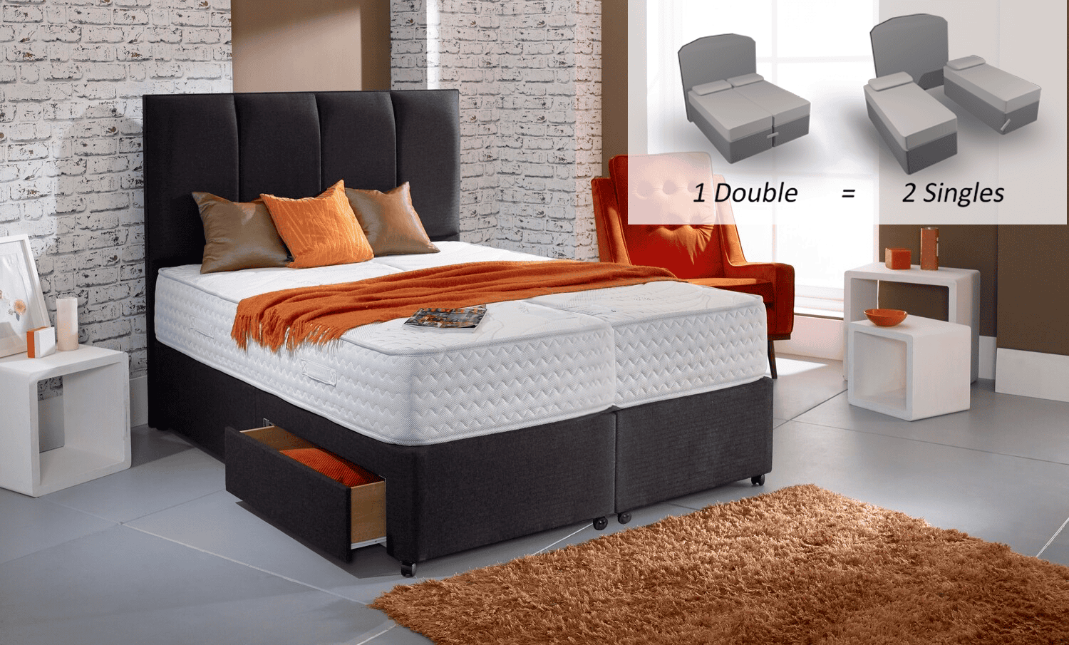 Healthbeds 6ft Envirotech 1800 2 Drawer Zip & Link Bed | Buy Online | Beds.ie