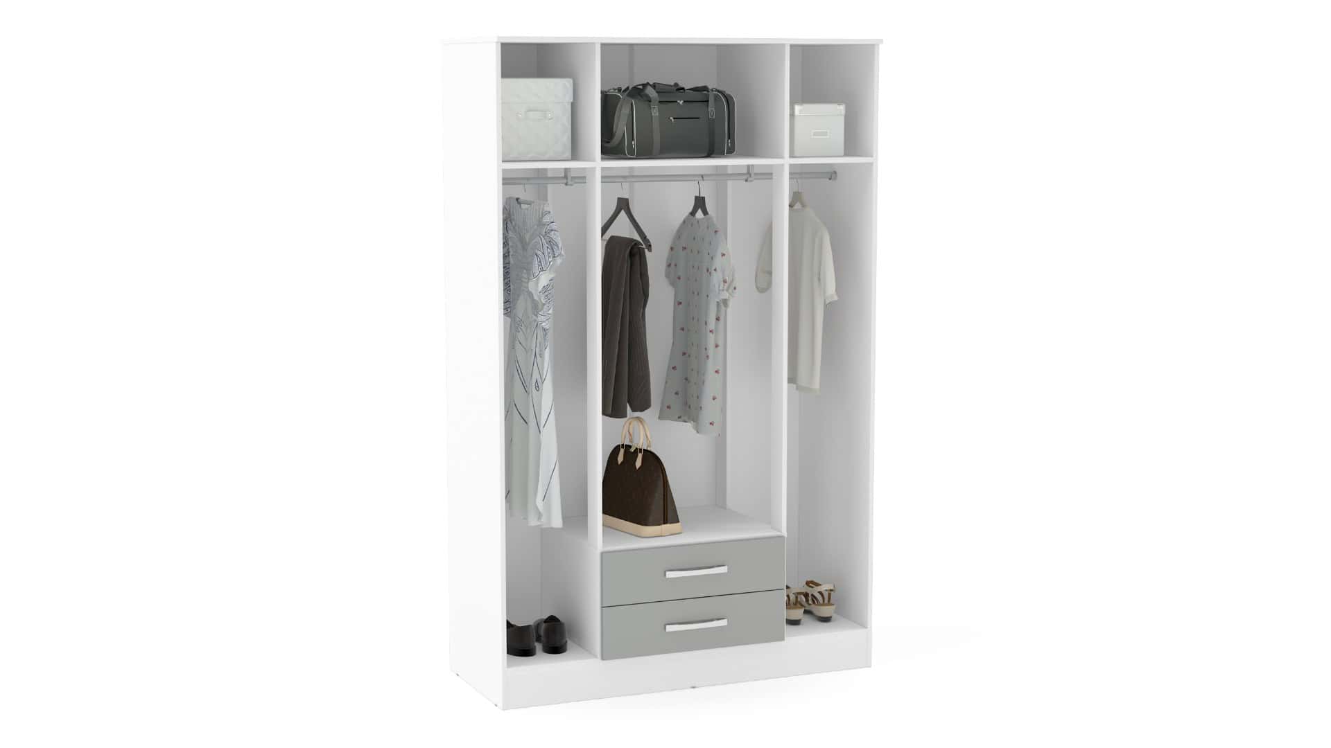 Lynx 4 Door 2 Drawer Wardrobe With Mirror - White & Grey - Image 2