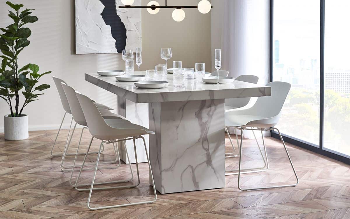 Romanus Dining Table - White Marble Effect | Buy Online | Beds.ie