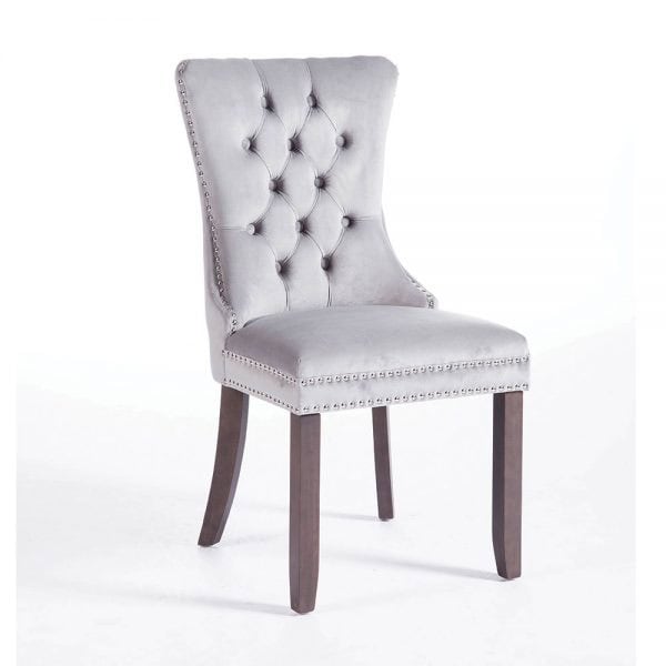 Kacey Chair with Antique Leg - Grey Velvet (Set of 2) - Image 2