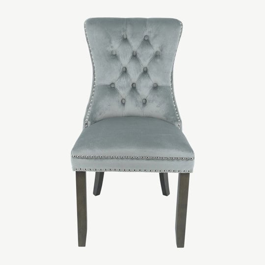 Kacey Chair with Antique Leg - Grey Velvet (Set of 2) - Image 3