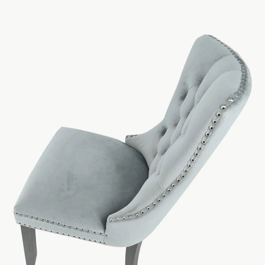 Kacey Chair with Antique Leg - Grey Velvet (Set of 2) - Image 4