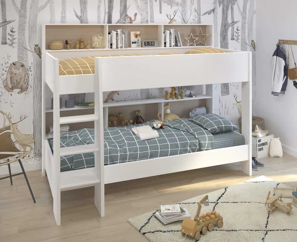 Parisot White Tam Tam Bunk Bed with White/Oak Shelves | Buy Online | Beds.ie