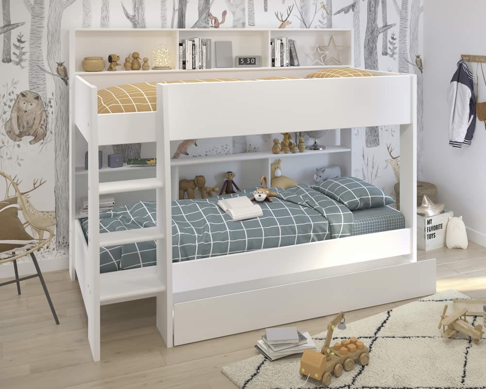 Parisot White Tam Tam Bunk Bed with White/Oak Shelves - Image 3