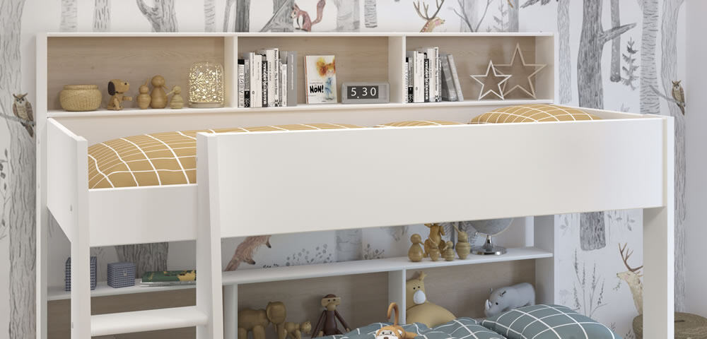 Parisot White Tam Tam Bunk Bed with White/Oak Shelves - Image 7