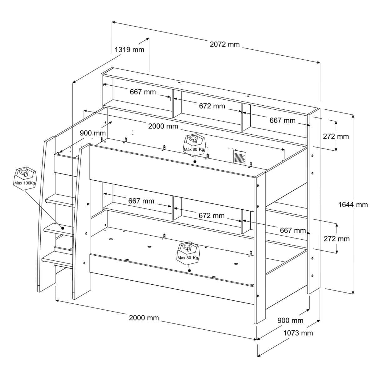 Parisot White Tam Tam Bunk Bed with White/Oak Shelves - Image 16