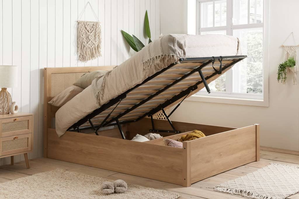 Croxley 5ft Rattan Ottoman Bedframe - Oak | Buy Online | Beds.ie