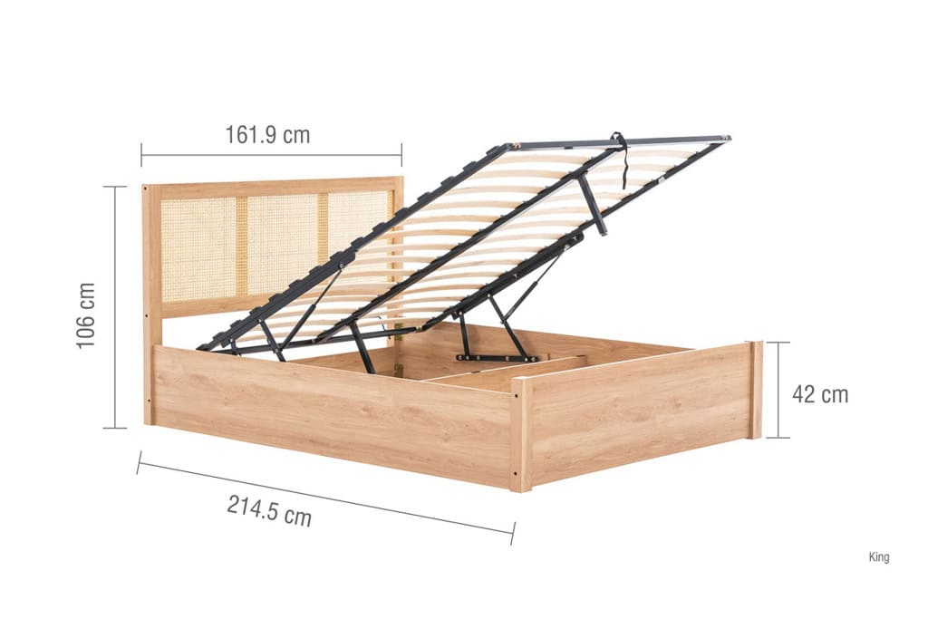 Croxley 5ft Rattan Ottoman Bedframe - Oak - Image 15