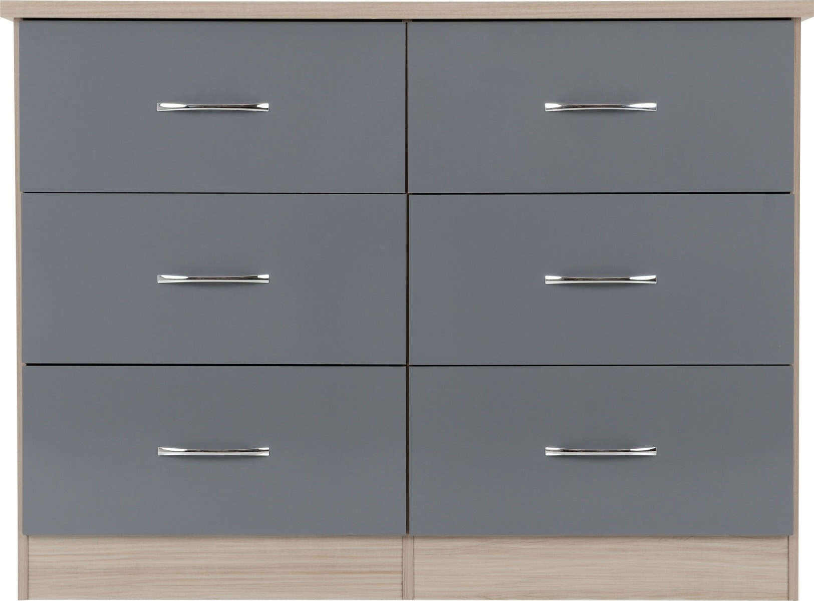 Nevada 6 Drawer Chest - Grey Gloss & Oak | Buy Online | Beds.ie
