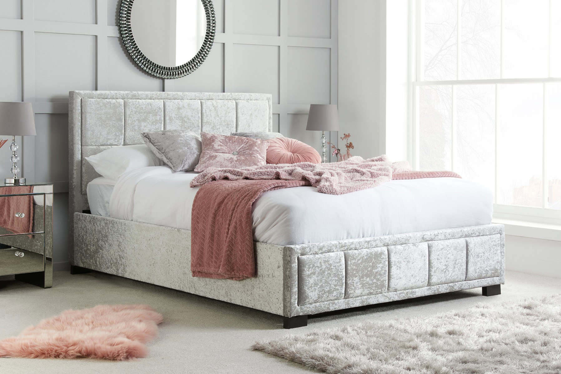 4ft Hannover Bed - Steel Crushed Velvet | Buy Online | Beds.ie