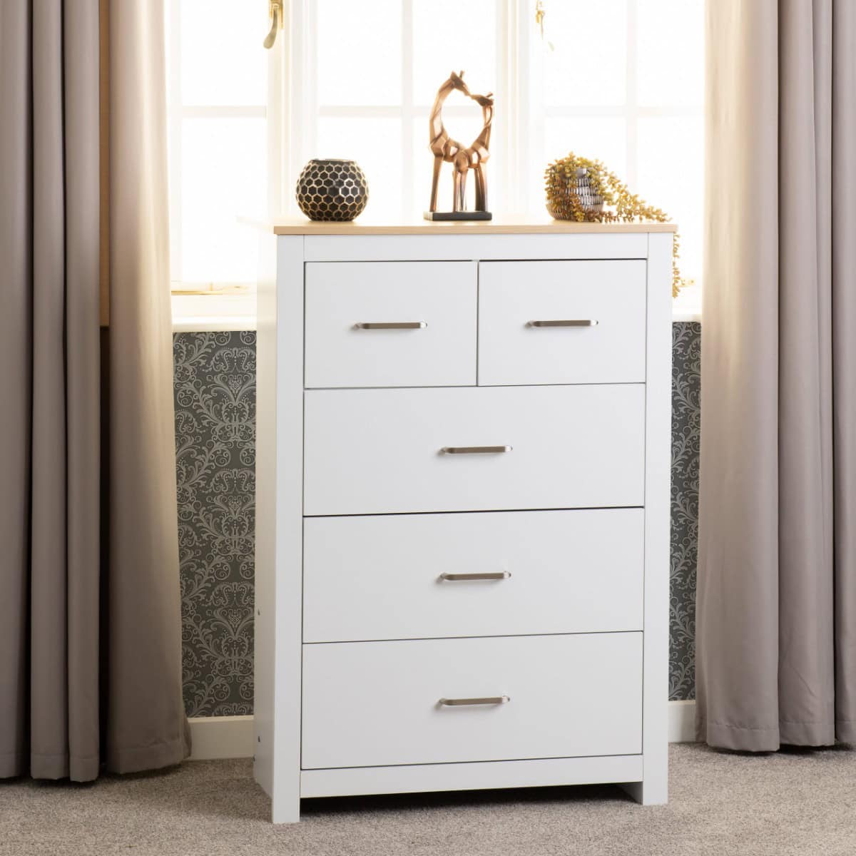 Portland 2+3 Drawer Chest - White & Oak | Buy Online | Beds.ie