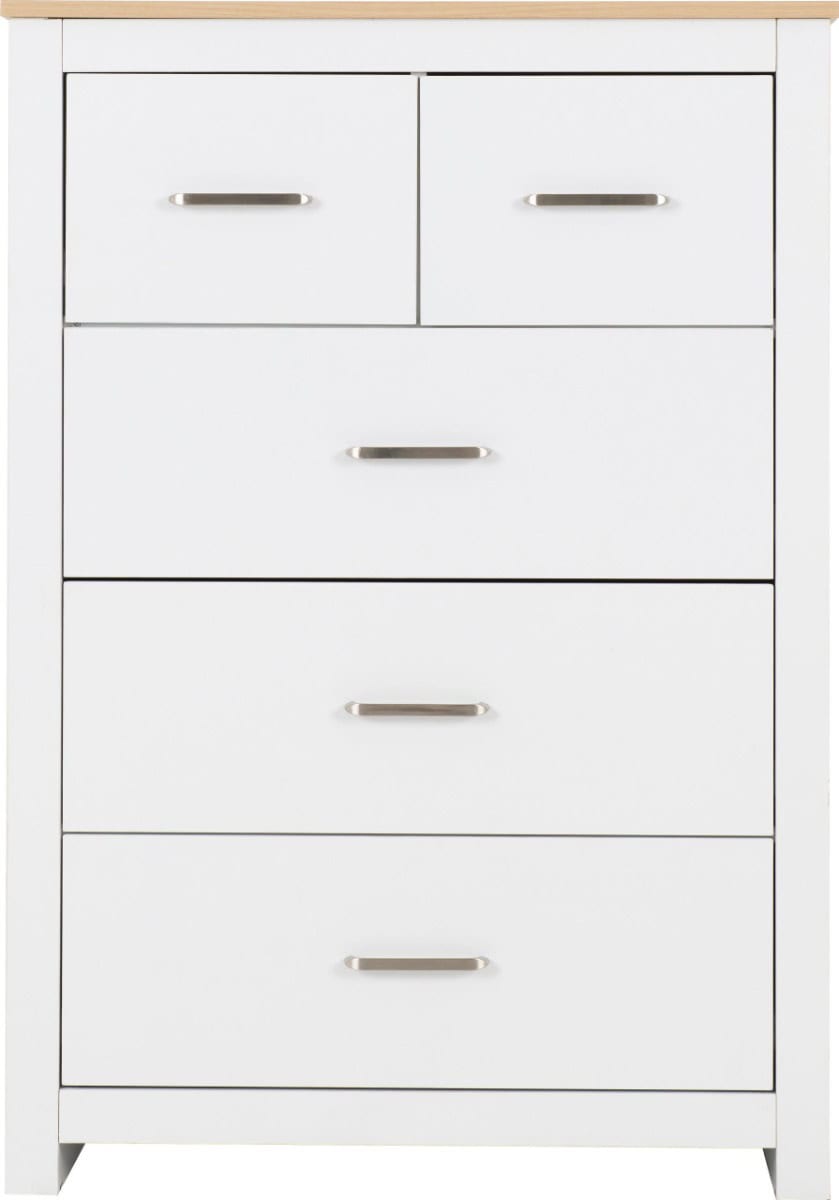 Portland 2+3 Drawer Chest - White & Oak - Image 3