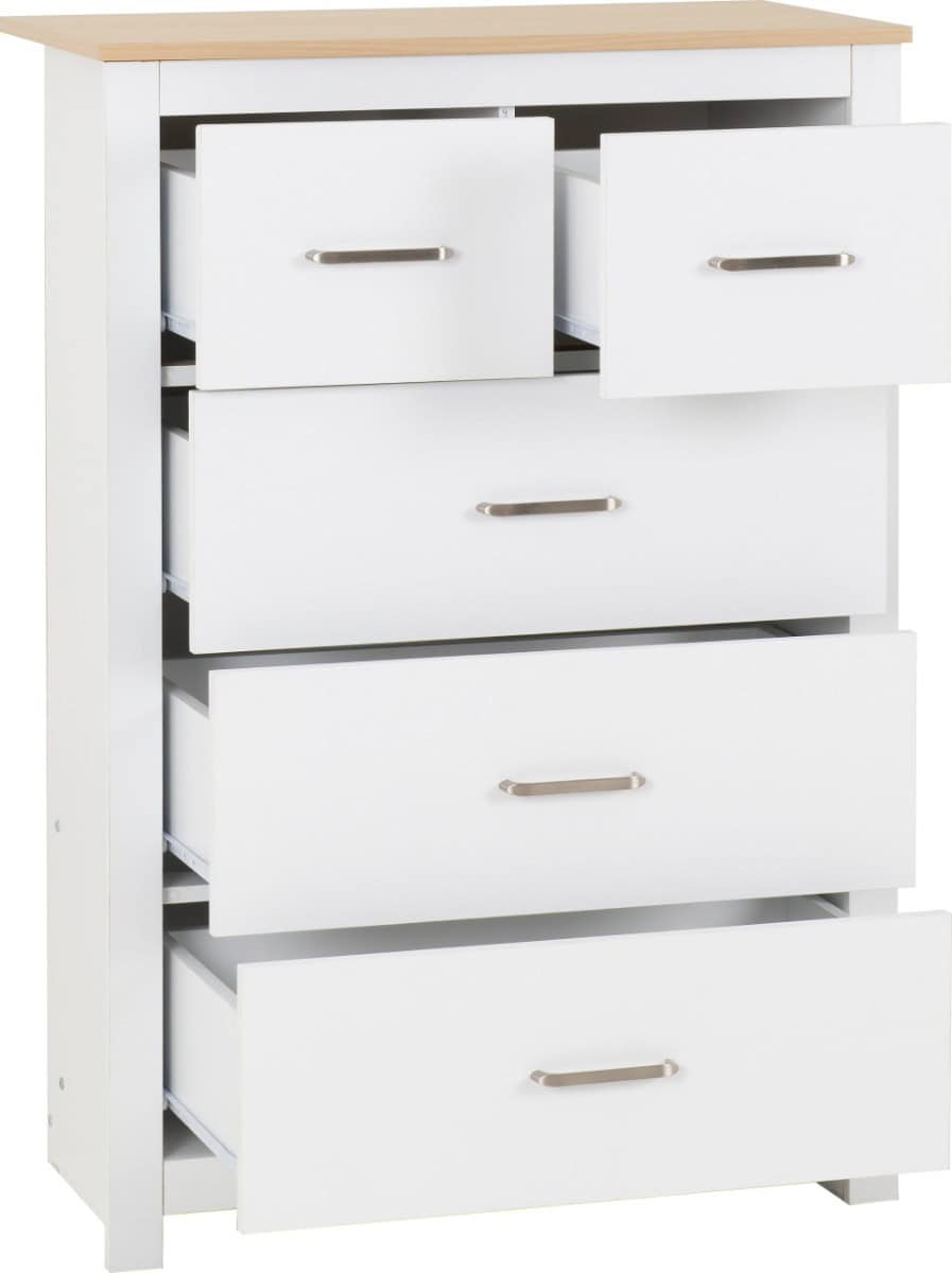 Portland 2+3 Drawer Chest - White & Oak - Image 4