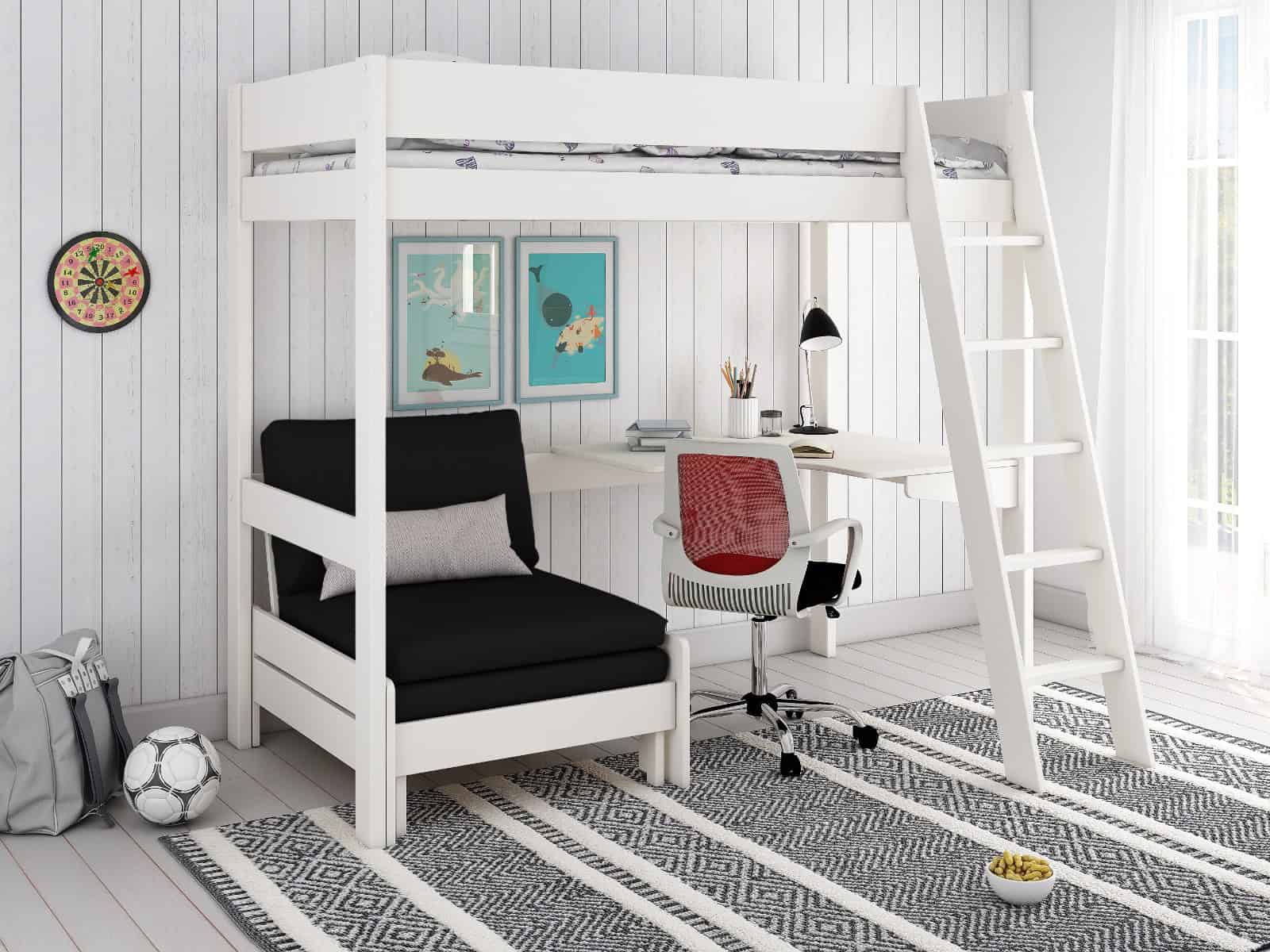 Kids Avenue Estella White Highsleeper with Black Sofa Bed & Desk | Buy Online | Beds.ie