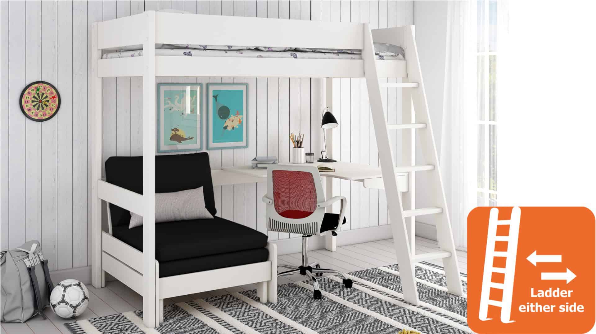 Kids Avenue Estella White Highsleeper with Black Sofa Bed & Desk - Image 4