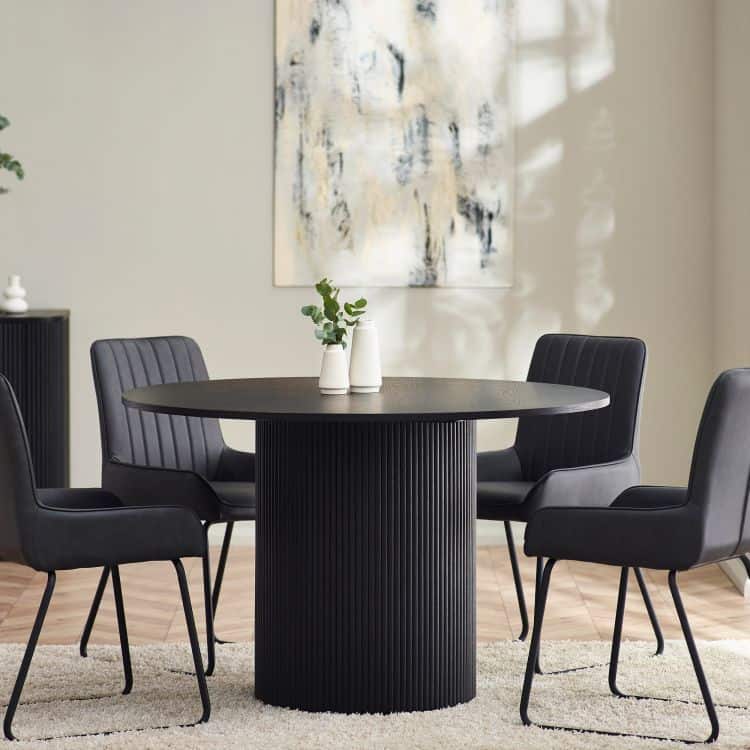 Louanne Fluted Round Dining Table - Black | Buy Online | Beds.ie