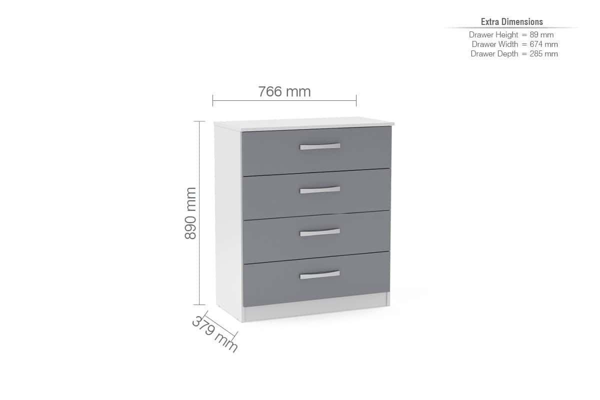 Lynx 4 Drawer Chest - White & Grey - Image 2