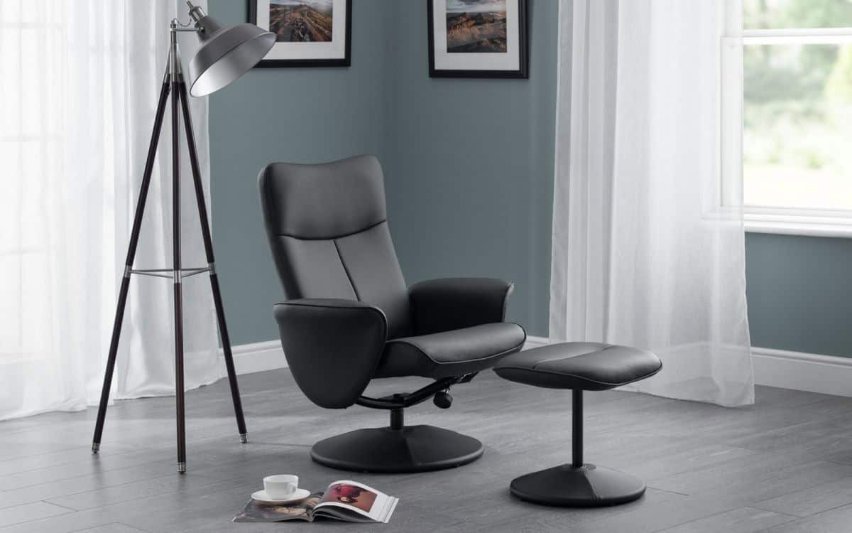 Arezzo Recliner & Stool - Black | Buy Online | Beds.ie