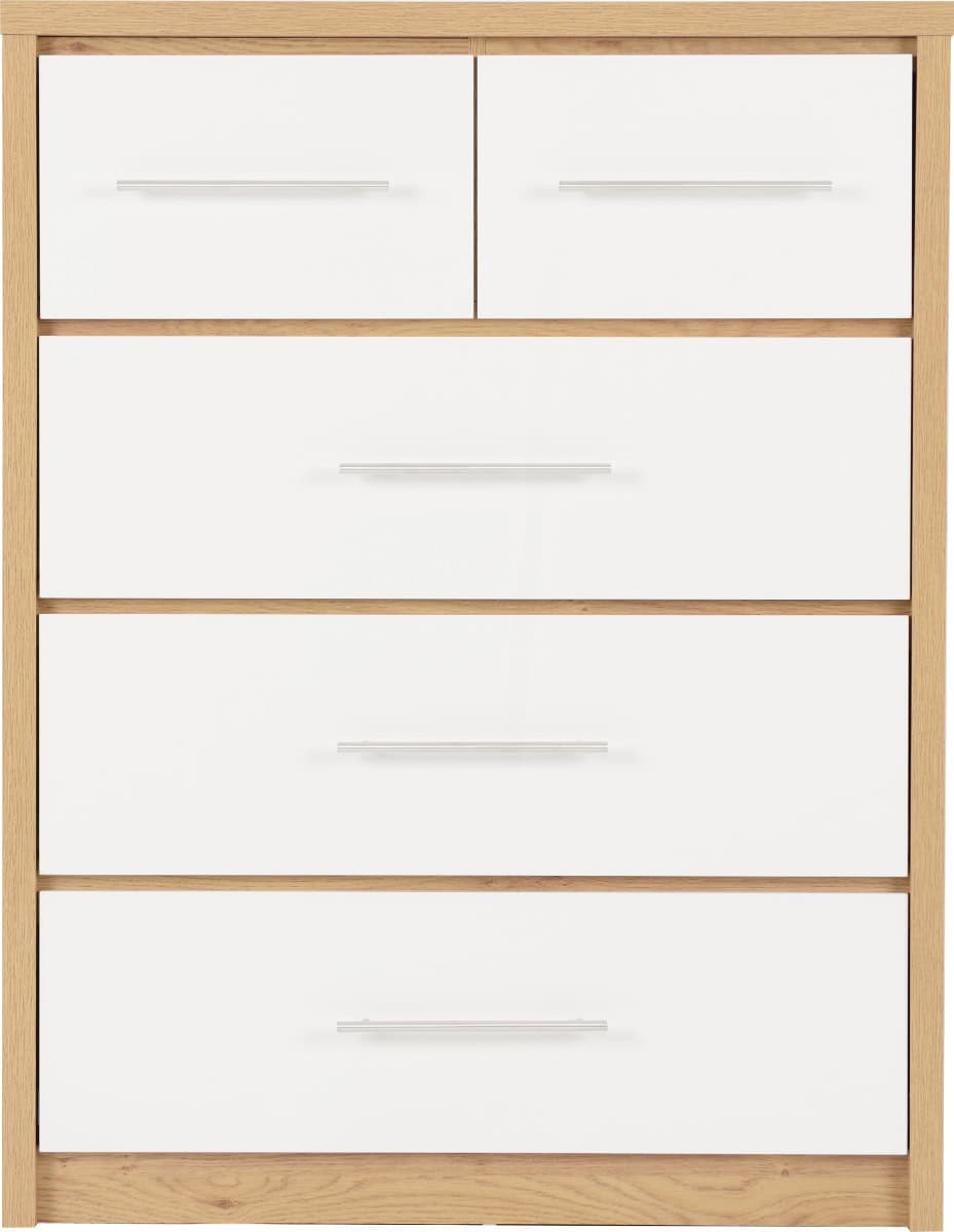 Seville 3+2 Drawer Chest - White High Gloss/Light Oak - Image 3